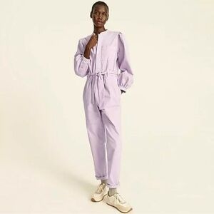 EUC J Crew Chino Puff Sleeve Jumpsuit in Icy Orchid size 4 Tall
